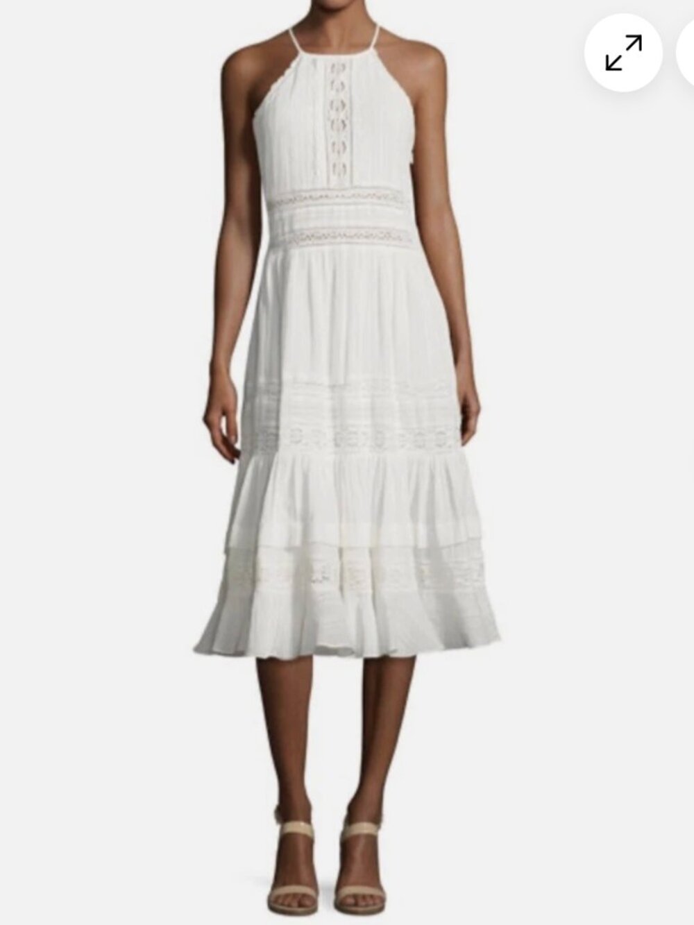 Rebecca Taylor Gauze Linen Cotton Lace Tiered halter Dress Size 0 White